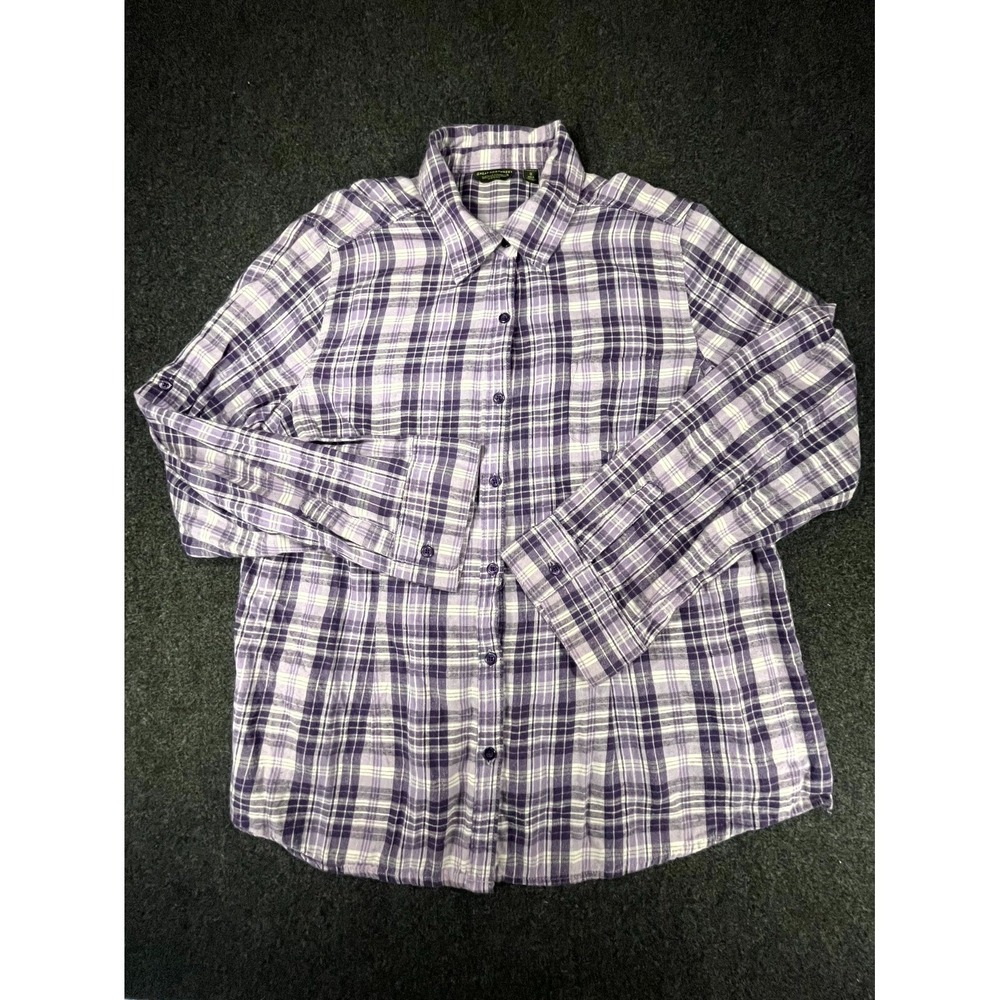 Great Northwest Shirt Womens 1X Purple Plaid Flannel Shirttail Hem Button Up
